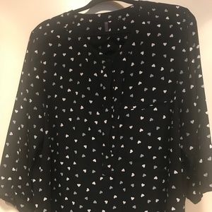 NYDJ Blouse 2X - Black White Heart Print